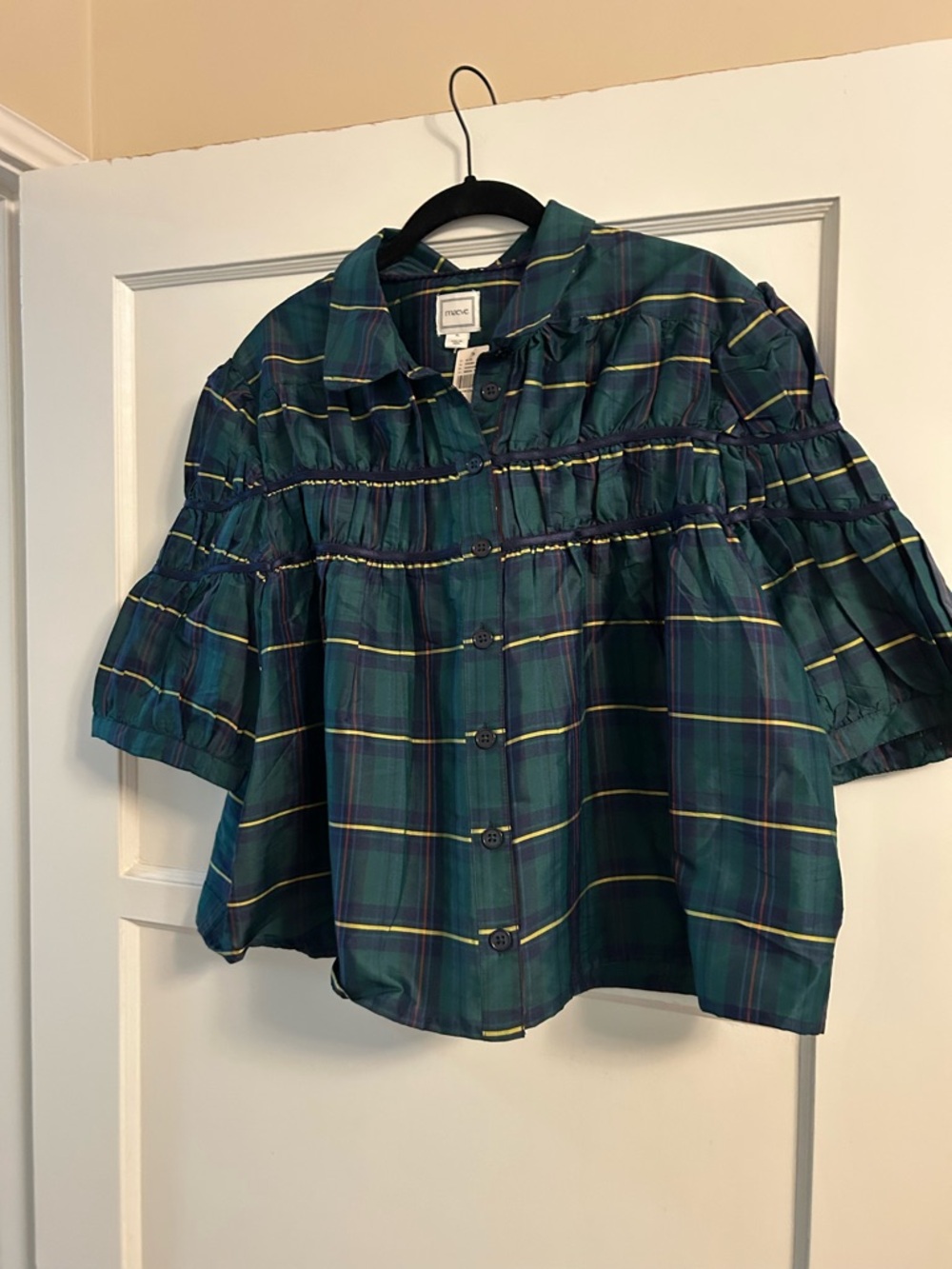 NWT Maeve Anthropologie plaid top, XL